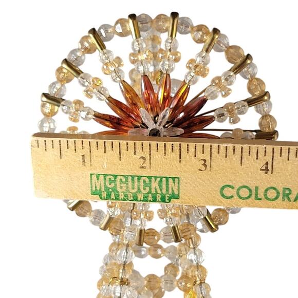 Vintage Beaded Windmill Sculpture Gold Amber Plastic Bead Handmade 13" Farmhouse - Picture 6 of 16
